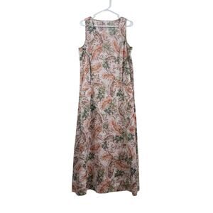 Tropical Floral J Jill Love Linen Maxi Dress Medium Tall Large Pockets Summer